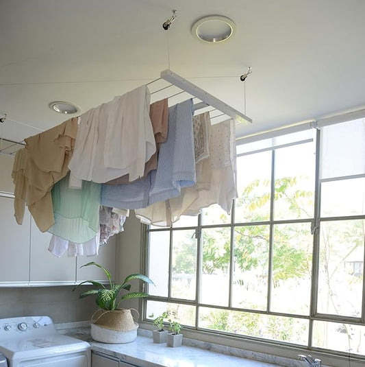 Compact Single Ceiling Clothesline with Pulley System