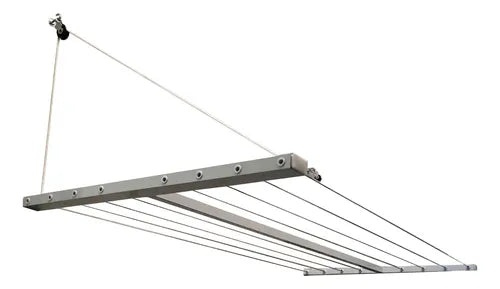 Wall-mounted clothesline, space-saving and weather-resistant.