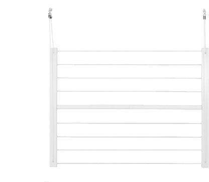 Wall-mounted clothesline, space-saving and weather-resistant.